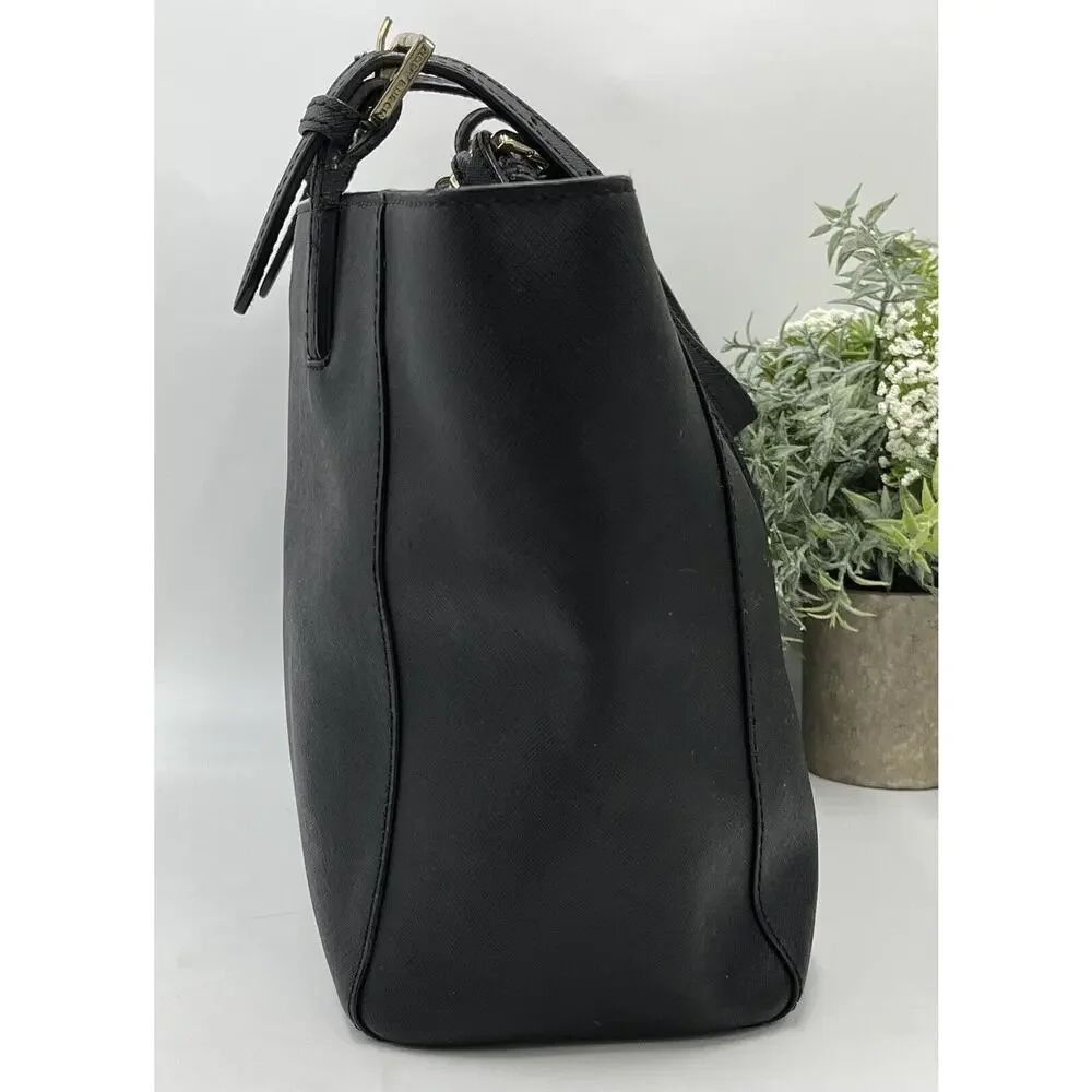Tory Burch York Buckle Black Saffiano Leather Gold Tone Hardware Bucket Tote Bag